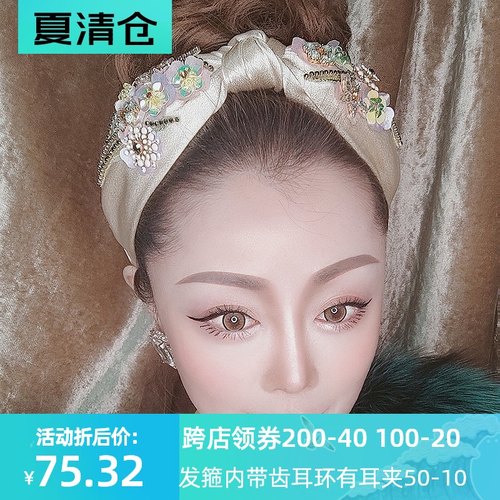 民族风镶钻花朵打结发箍女宽边新鲜发卡女防滑贵妇头箍外出百搭