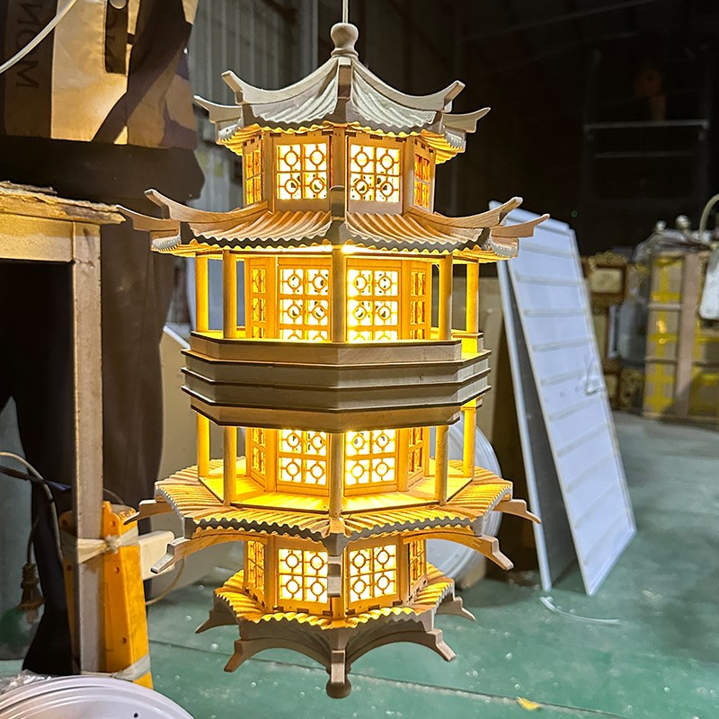 中式古建筑吊灯八角楼模型造型中国风禅意凉亭寺院客厅玄关灯定制