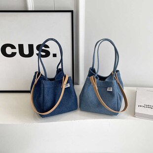 翅膀水桶菜篮子包可变形时尚小众洋气牛仔布轻巧小手提包骰子包