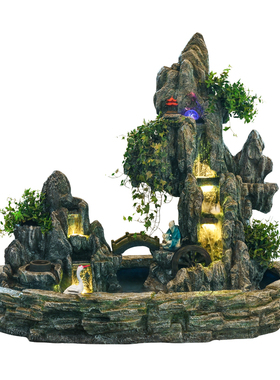 小院大型假山流水喷泉摆件花园庭院室外别M墅布置鱼池瀑布景观造