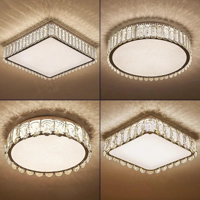 2025现代简约led圆形水晶吸顶灯饰温馨主卧室超薄餐厅灯中山灯具