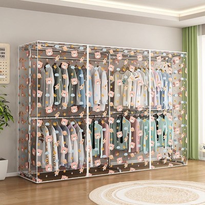 落地晾衣架金属钢管家用钢架可拆卸简易全封闭衣架防尘置地晒衣架