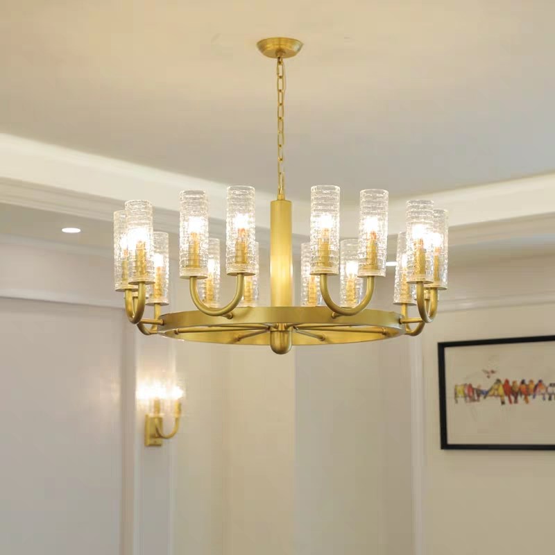 简约现代高端全铜水晶吊灯美式轻奢大气复式楼别墅主卧室客厅灯具