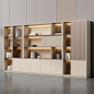 办公室文件柜木质老板桌背景柜资料架档案收纳储物玻璃门书柜书架