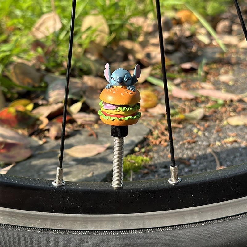 自行车气门芯帽可爱史迪仔汉堡创意气嘴美嘴法嘴公路车装饰山地车