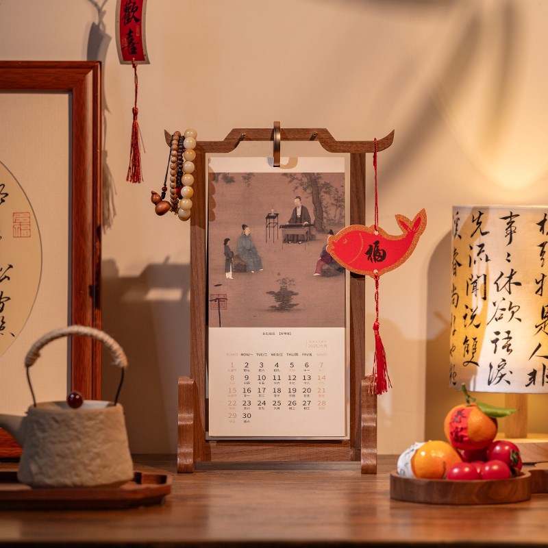 张小凤宋画台历2025中国风古风新款木制日历万年历办公室桌面笔挂