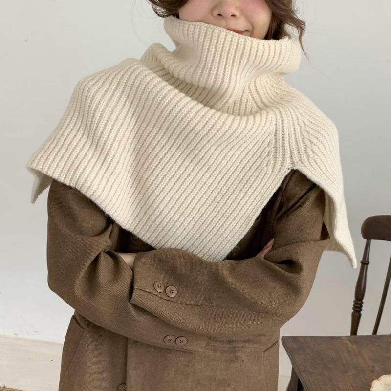 韩系小众设计感高领套头围脖女秋冬针织毛线开叉毛衣披肩保暖脖套