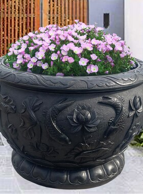 石雕鱼缸天然仿古青石福字石缸花盆室内庭院养鱼荷花缸门海大水缸