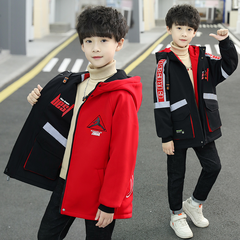 男童秋冬装外套2021新款中大童加厚卫衣中长款春秋风衣男孩童装潮