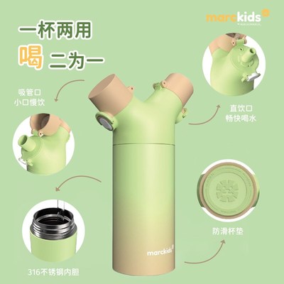 marcus马库狮保温杯316不锈钢男女成人杯子儿童便携学生吸管水杯