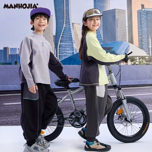 漫画家潮童装24冬新款HOHO熊彩色撞线大廓型暖绒针织男女童长裤