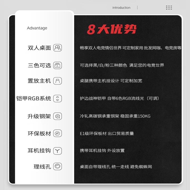 双三人电脑桌台式情侣电竞桌椅套装家用房间卧室轻奢放主机大桌子