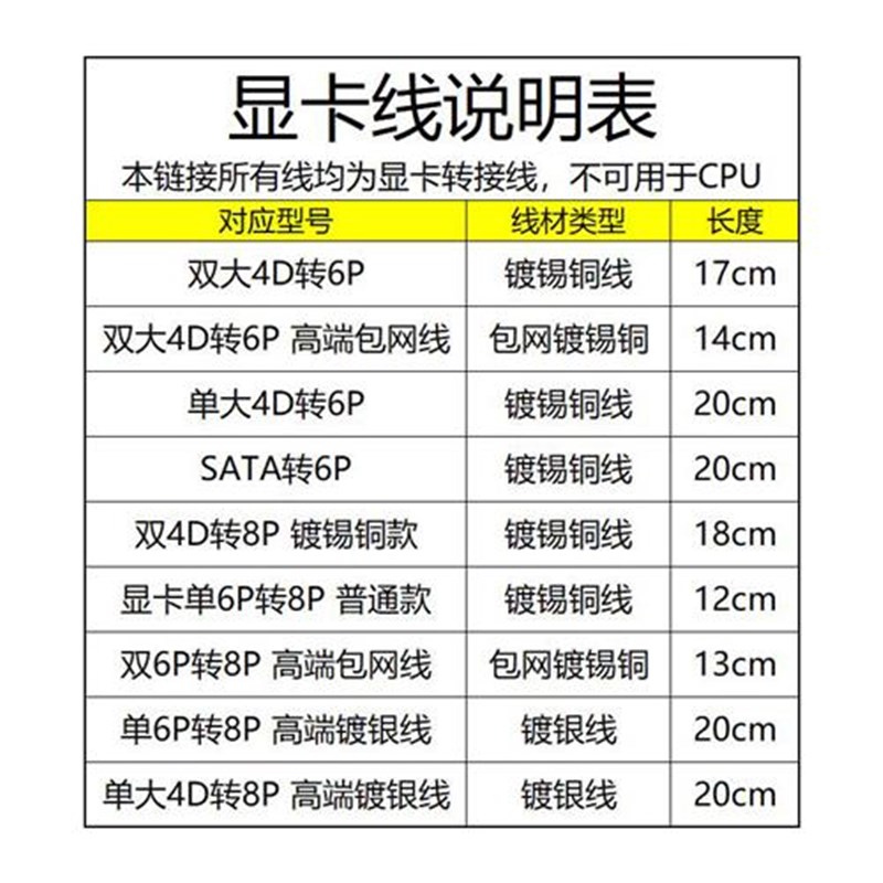 电脑大4P单SATA双4Pin转6Pin8Pin转接线4D口电源显卡供电线6P转8P