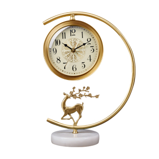 时钟创意鹿轻奢静音台钟 钟表摆件家用时尚 新中式 纯铜座钟客厅台式
