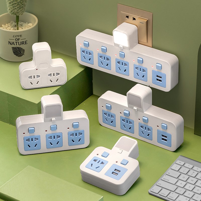 公孙牛纯铜家用扩展usb转换器夜灯插座插排独立开关一转多位排插