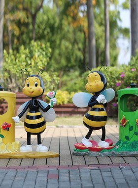 户外卡通环保垃圾桶玻璃钢雕塑花园公园幼儿园创意装饰工艺品摆件