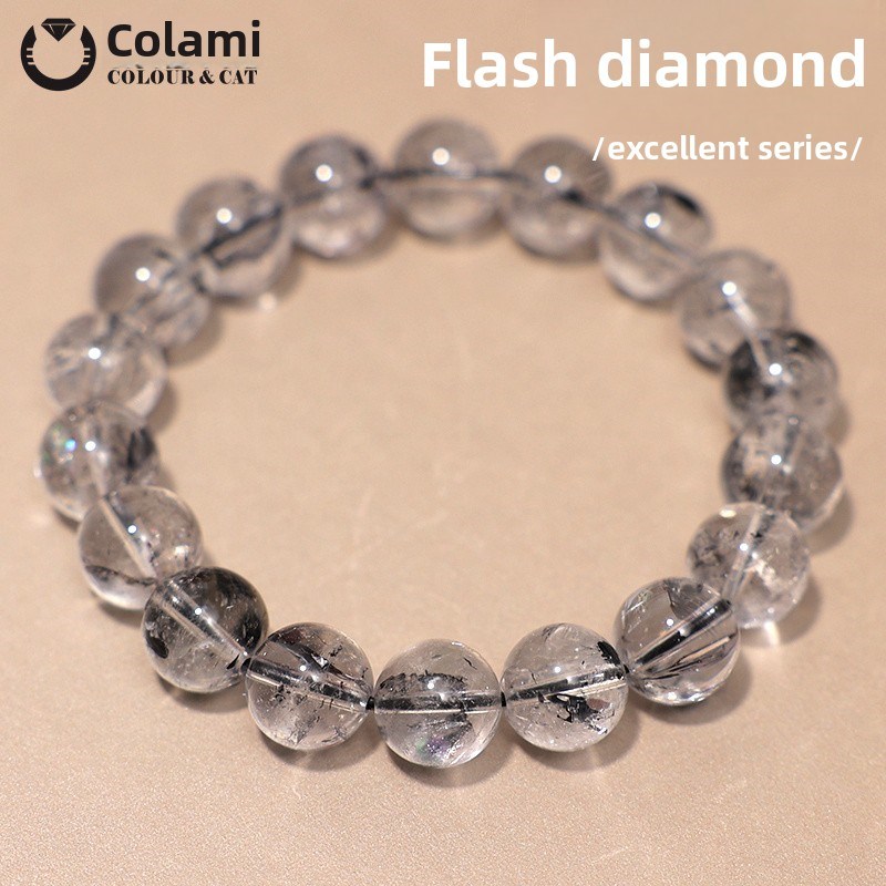 珂拉咪 天然闪灵钻手炼男女款 黑色赫尔基蒙水晶手串饰品礼物