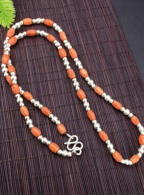 蒙古民族特色银色珠压缩珊瑚项链时尚个性民族风渐变串珠毛衣链