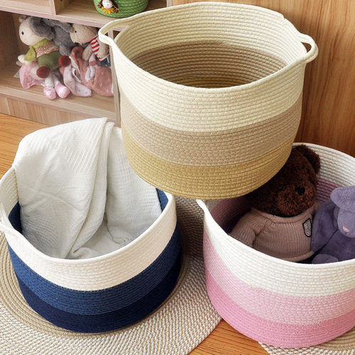 超大号储物置物筐手工编织玩具收纳篮子棉线卧室宝宝衣物脏衣篮篓
