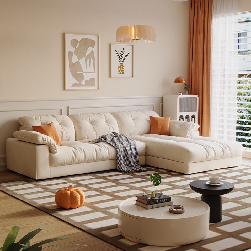 奶油风猫抓皮云朵沙发小户型客厅家用现代简约转角贵妃沙发新款