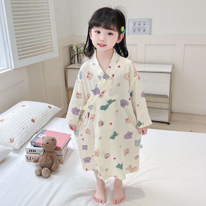儿童纯棉纱布吸水浴巾可穿式女童浴袍家居服洗澡睡袍卡通女宝睡衣