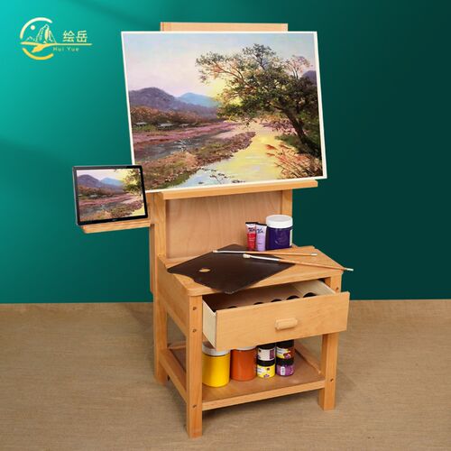 绘岳一体式榉木升降画桌椅绘画桌培训画室桌子专业多功能抽屉画架