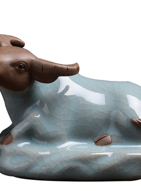 陶瓷牛摆件招财镇宅家居客厅装饰品可爱十二生肖小水牛办公转运