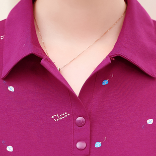 纯棉长袖t恤女春秋有带领子翻领衬衣打底衫宽松大码汗衫上衣秋衣