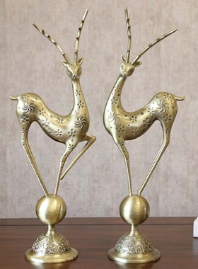 美式乡村装饰摆件 合金古铜色招财鹿创意工艺摆设品 欧式复古礼品