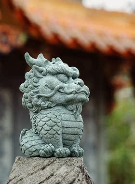 青砂石鱼缸造景新中式瑞兽麒麟家居创意国潮精品茶宠摆件装饰品