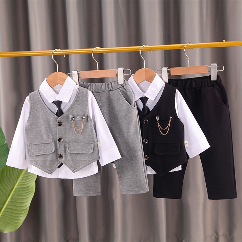 男童秋装三件套1一2-3周岁男宝宝小西服马甲生日礼服儿童西装套装