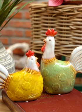 田园陶瓷鸡摆件工艺品大吉大利客厅情侣鸡开业店铺家居装饰品摆设