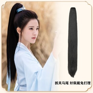 汉服假发虎口抓夹马尾古装女侠高马尾造型发片古风男士侠客发髻
