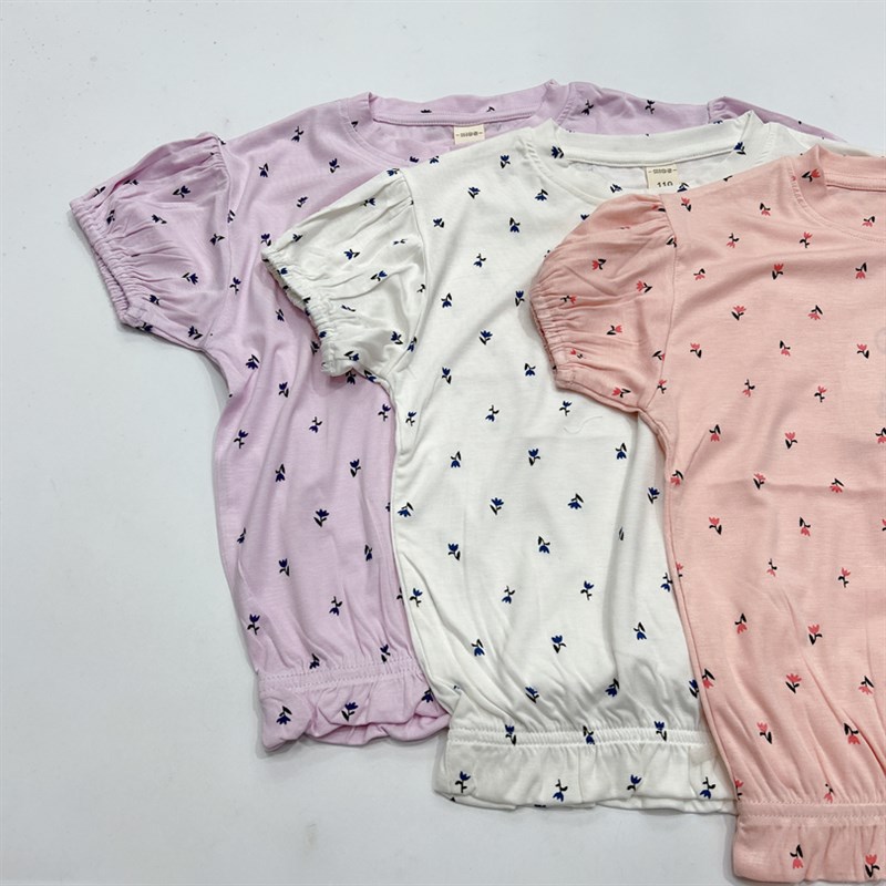 新品女孩女童有弹力碎花夏季新款圆领短袖T恤110-150  K1