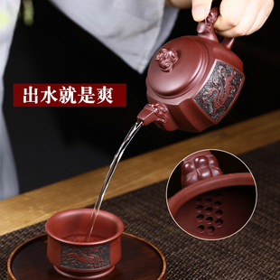 云禅尚陶紫砂壶宜兴名家纯全手工家用功夫茶具紫泥浮雕龙庭壶套装