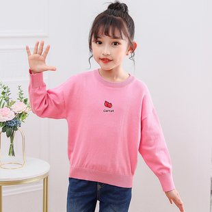 女童针织衫春秋薄款套头低领儿童冬打底衫中大童白色毛衣女宝线衣