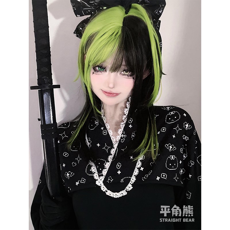 平角熊假发女长发网红春野樱里个性风甜酷挑染长直发jk全头套