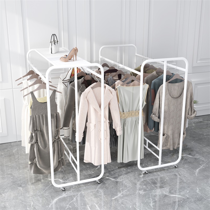 服装店中岛架双排展示架男女装童装中间货架双杠侧移动挂衣架带轮