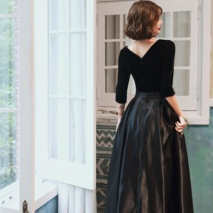 高端晚礼服女轻奢小众2024新款黑色气质优雅大合唱团演出服长裙春