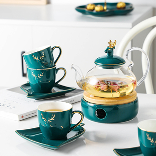 轻奢水果茶壶套装玻璃花茶壶蜡烛煮茶英式下午茶茶具陶瓷花茶杯