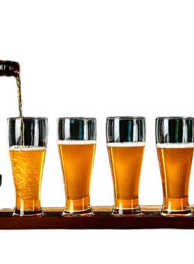 精酿啤酒杯商用木托套装小酒馆玻璃杯子定制酒吧生啤杯架清吧杯托