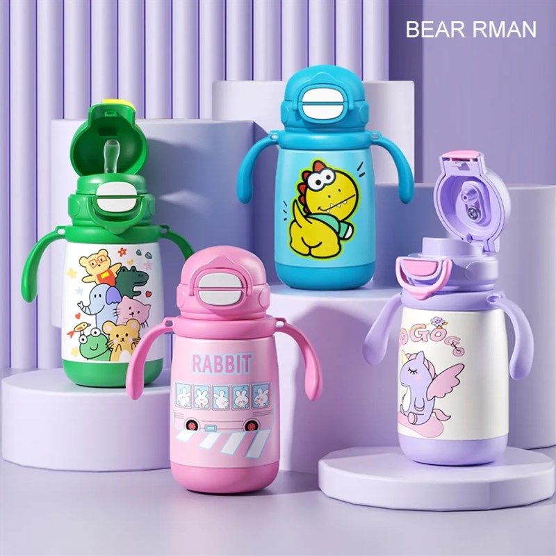 熊熊侠防摔316不锈钢学饮杯儿童保温杯婴儿水杯一杯两用不锈钢杯