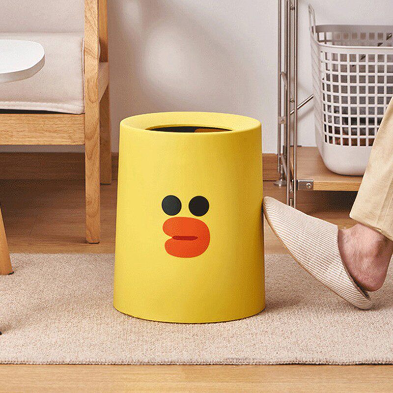 创意塑料圆形双层卡通垃圾桶家用厨房卫生间办公室可爱动物垃圾篓