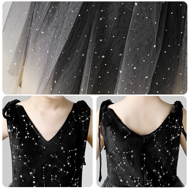 女童高端洋气公主裙小主持人走秀表演晚礼服黑色钢琴演出服蓬蓬裙