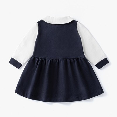女童学院风连衣裙春秋长袖一岁宝宝海军蓝裙子周岁礼服洋气公主裙