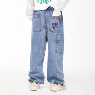 直筒裤 DK童装 男童女童休闲阔腿裤 街舞中大童儿童宽松牛仔裤 春秋款