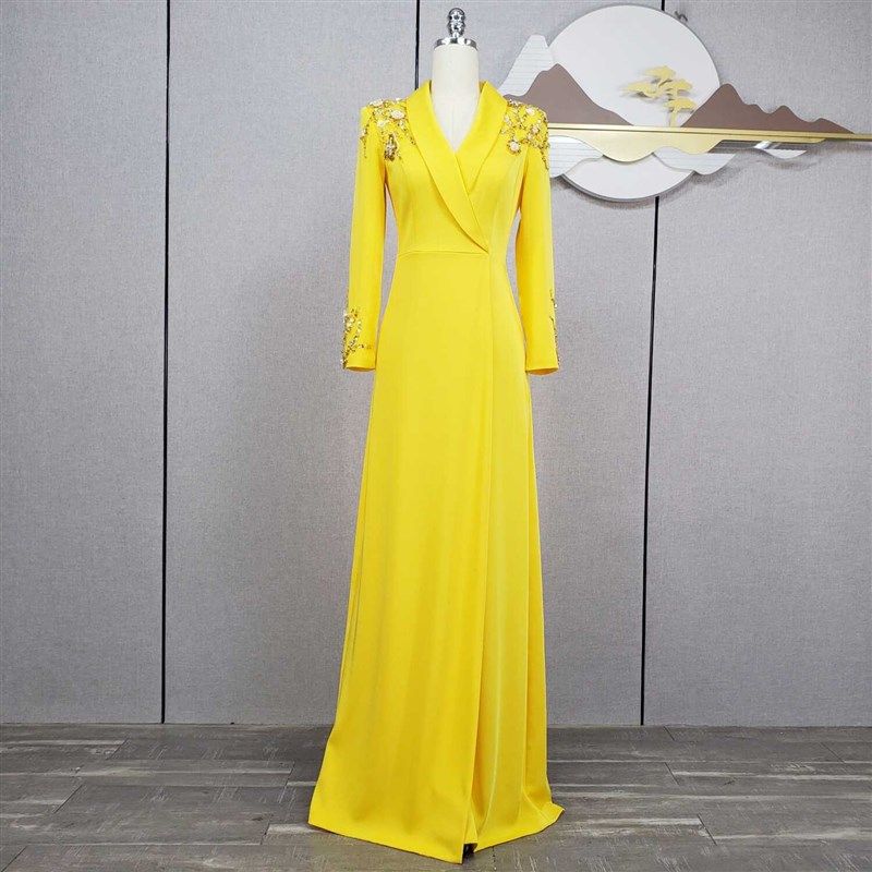 高端西装裙2024新款气质年会晚会主持人礼服女长袖国风连衣裙名媛