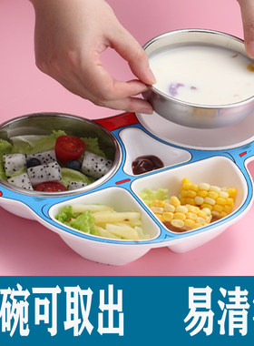 儿童餐盘家用分格防摔卡通不锈钢吃饭小孩碗筷宝宝幼儿园餐具套装