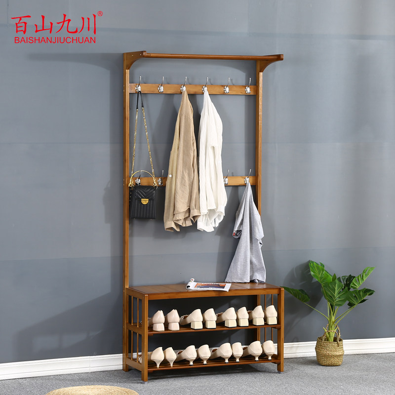 欧式楠竹衣帽架带换鞋凳落地竹木卧室创意衣架成人挂衣架