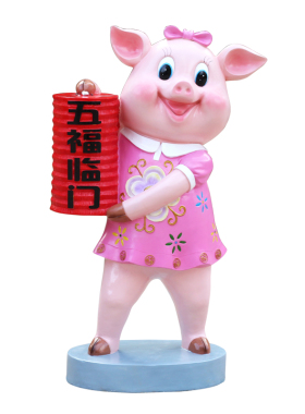 猪年卡通小猪玻璃钢摆件园林景观户外装饰商场广场幼儿园美陈雕塑